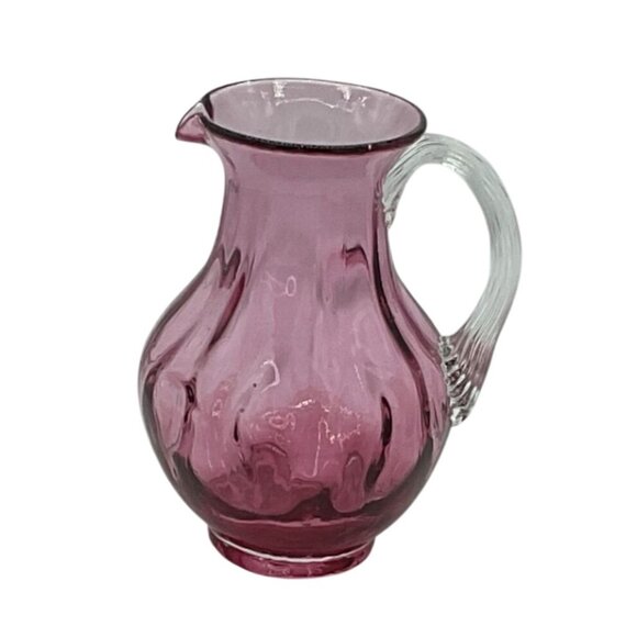 Hand blown Art Glass Pitcher Jug Pink Purple w/ Applied Handle 5"H X 3"W - Picture 1 of 5